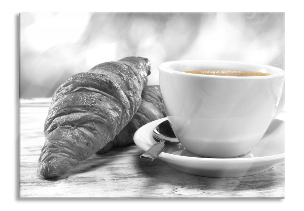 Pixxprint Croissants und Kaffee, Glasbild