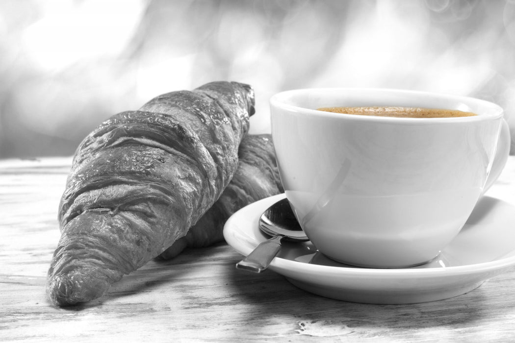 Croissants und Kaffee, Glasbild