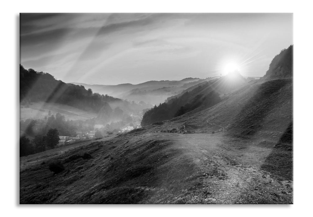 Pixxprint Berge mit Regenbogen, Glasbild