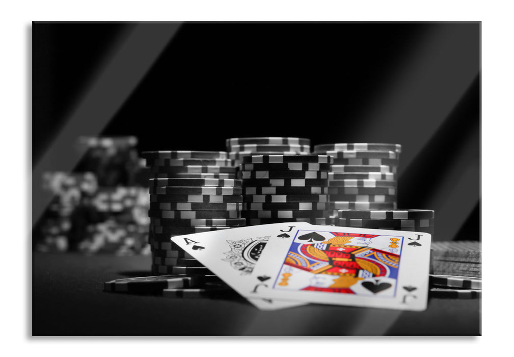 Pokerchips und Karten, Glasbild