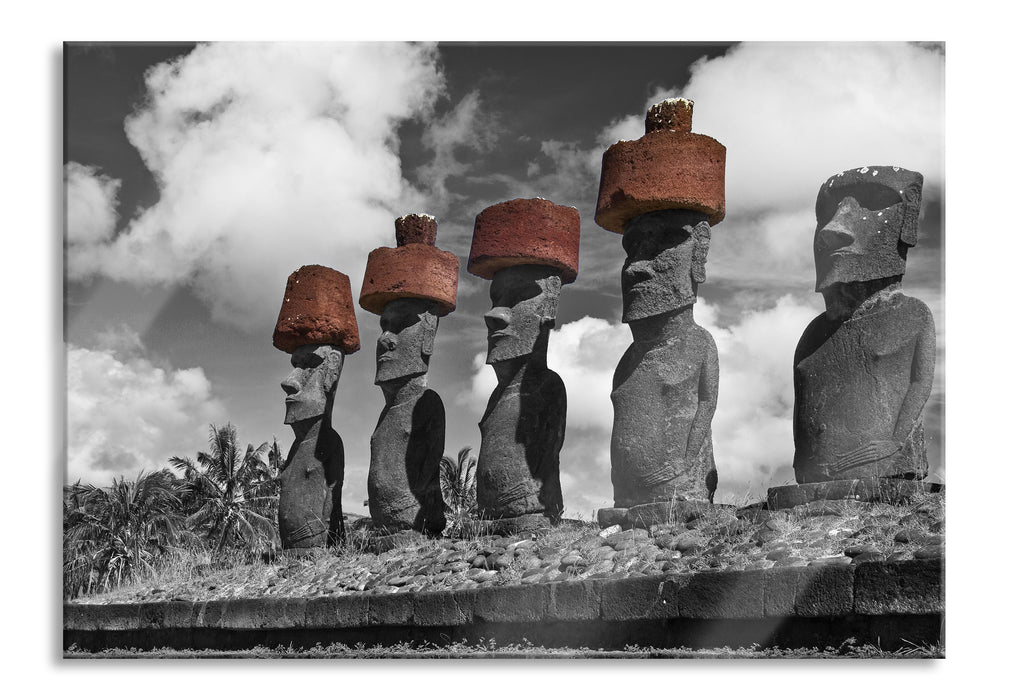 Pixxprint Moai Statuen auf den Osterinseln, Glasbild