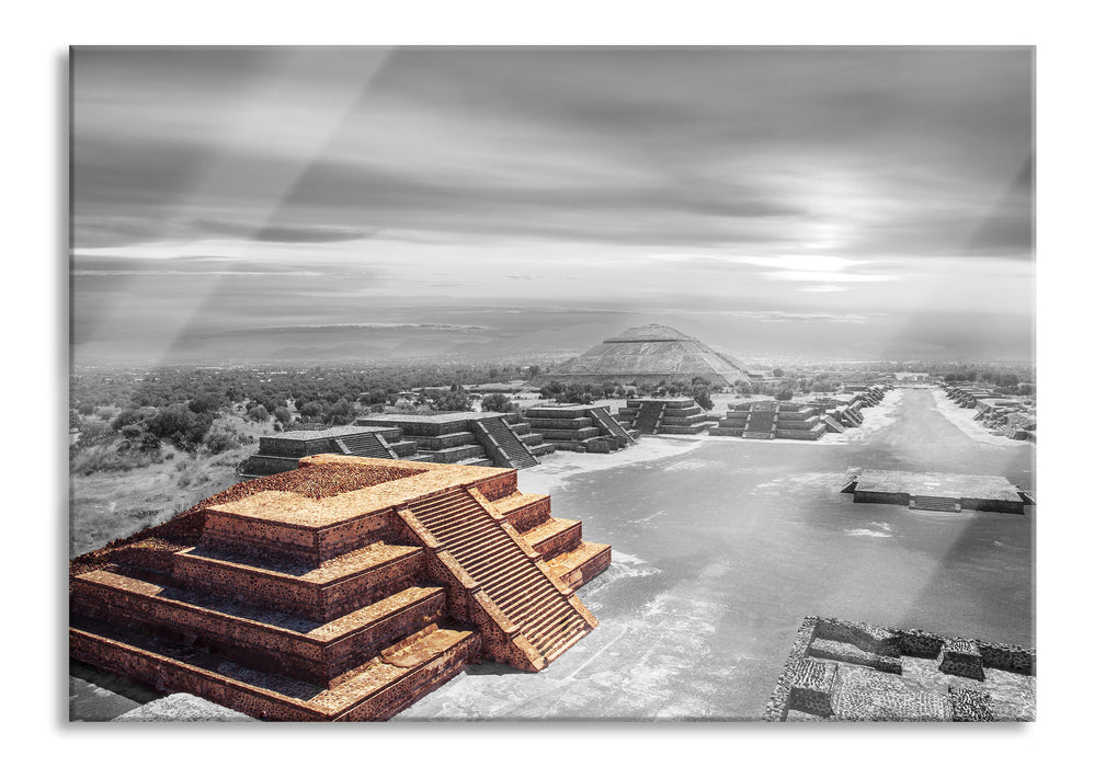 Pixxprint Maya Tempel in Teotihuacan, Glasbild