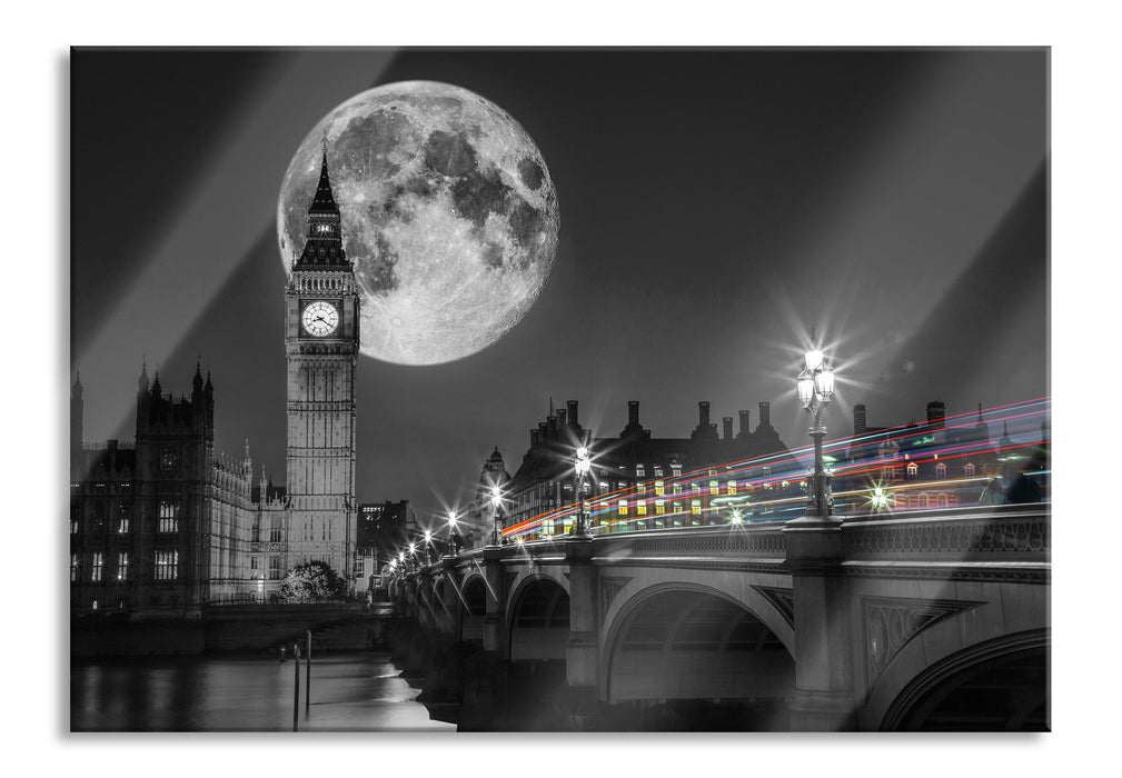 Pixxprint Big Ben mit Mond London, Glasbild