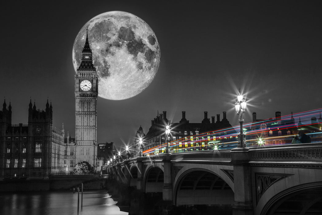 Big Ben mit Mond London, Glasbild