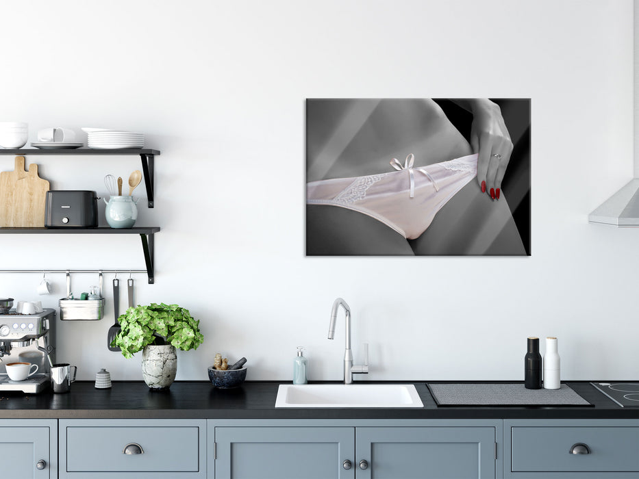 weißes Dessous, Glasbild