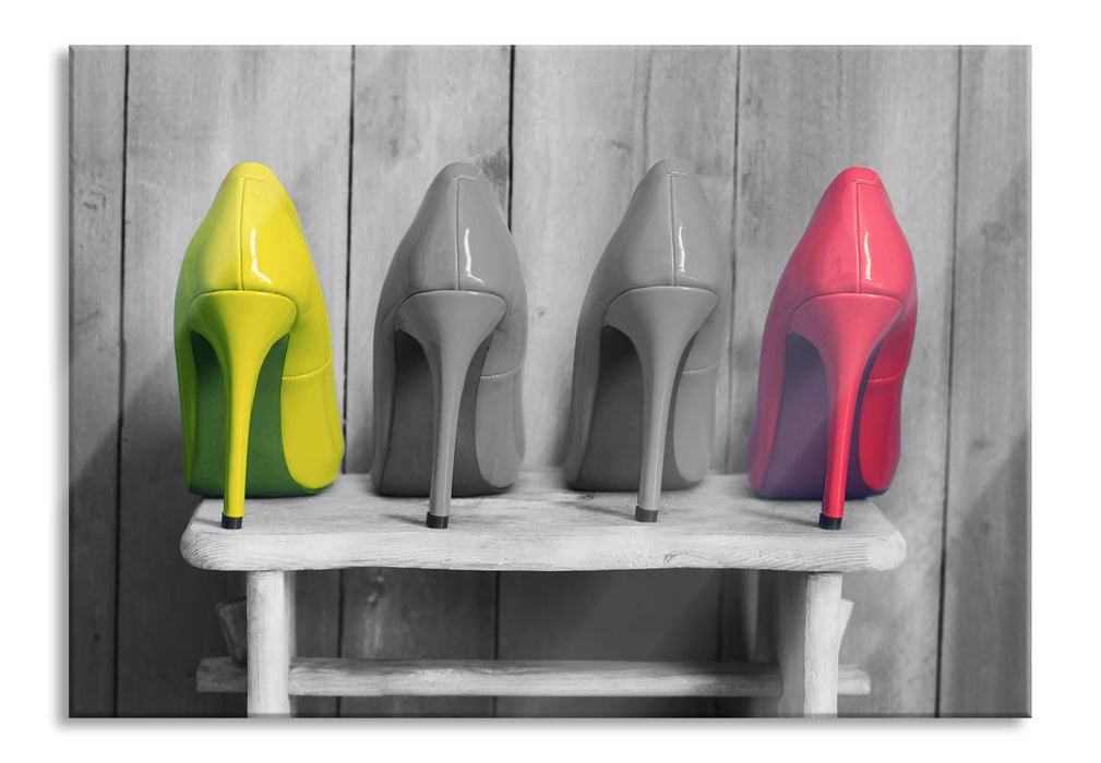 Pixxprint High Heels auf Hocker, Glasbild