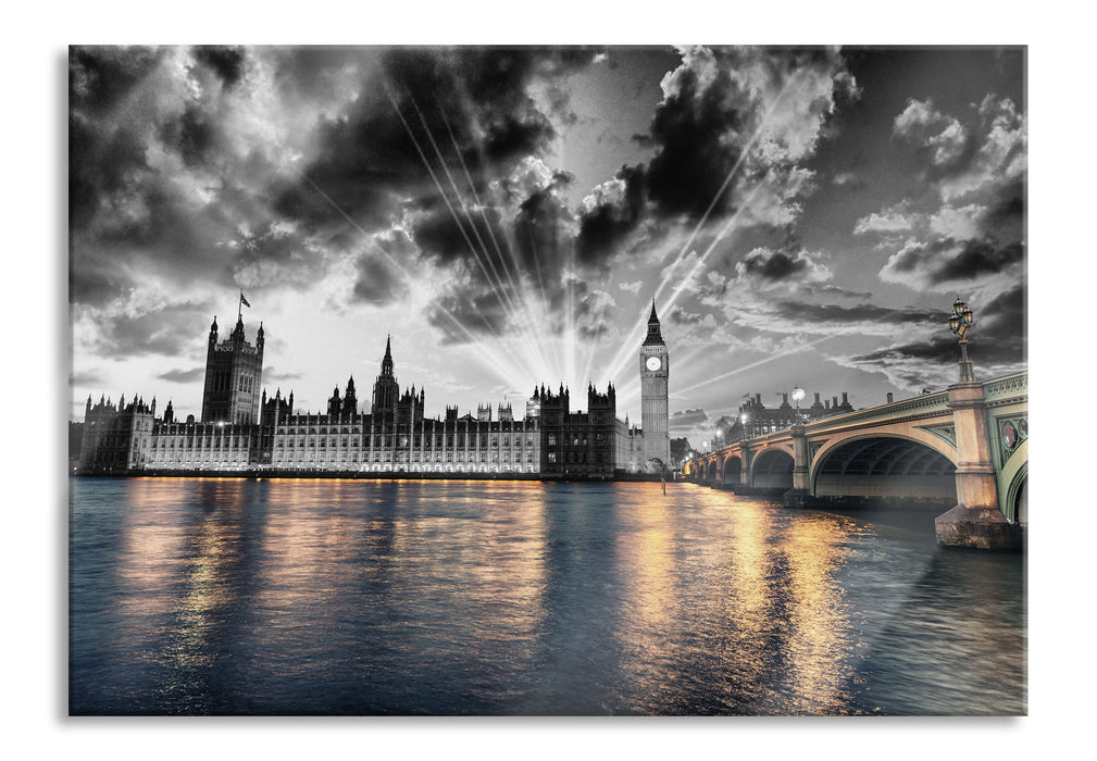 Pixxprint Westminster Abbey mit Big Ben, Glasbild