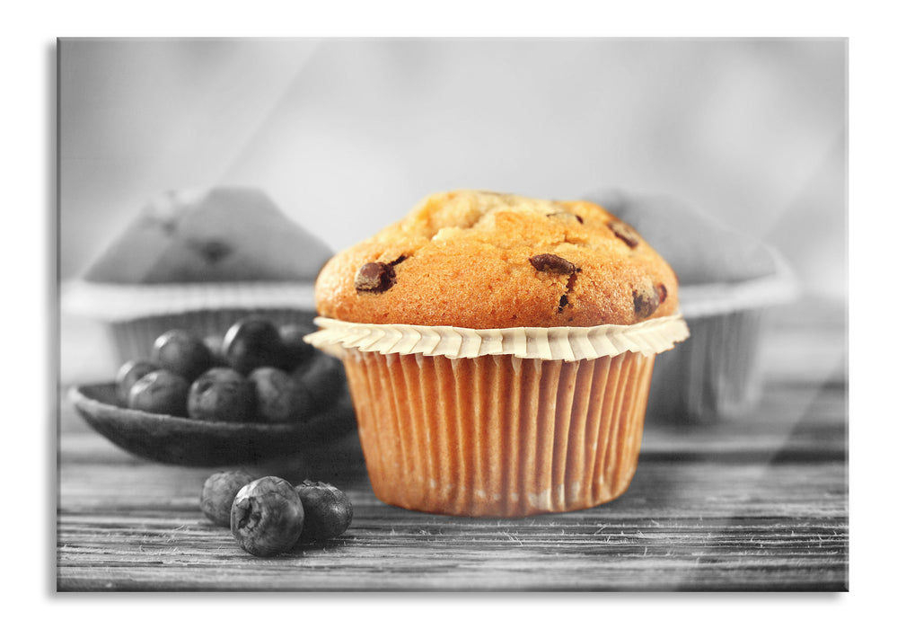 leckere Muffins mit Blaubeeren, Glasbild