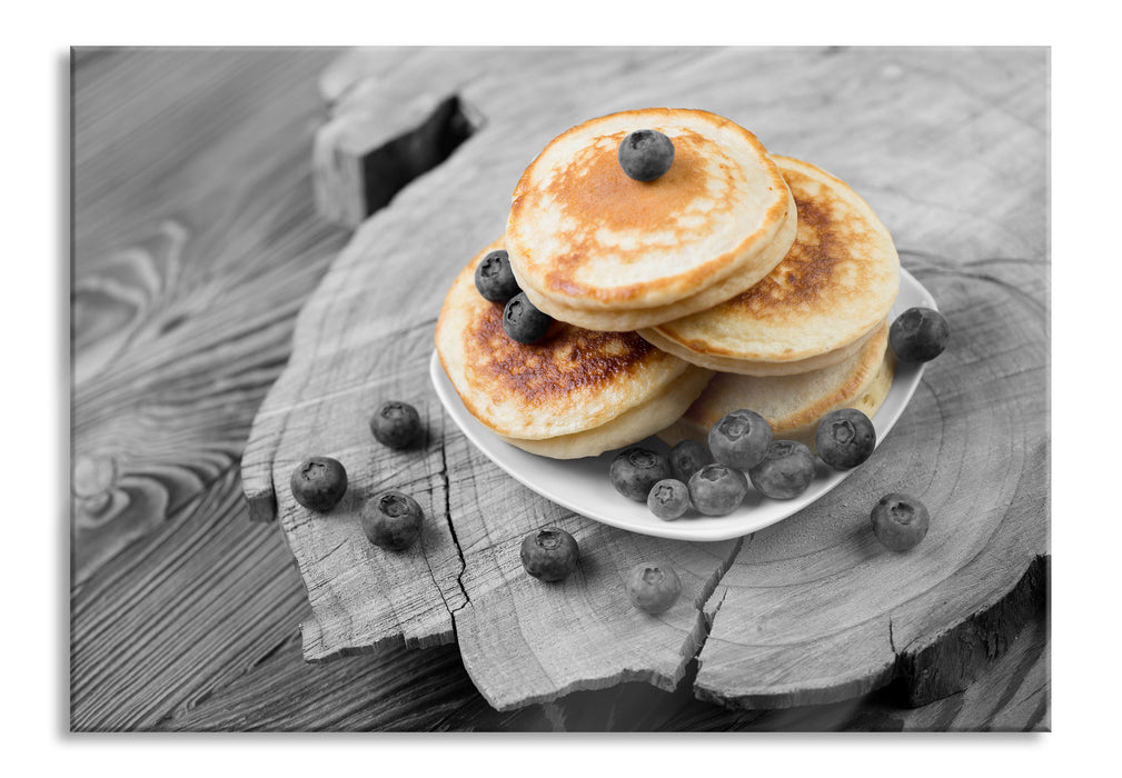 leckere Pancakes mit Blaubeeren, Glasbild