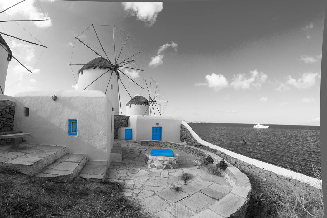 Windmühlen im Mittelmeer, Glasbild