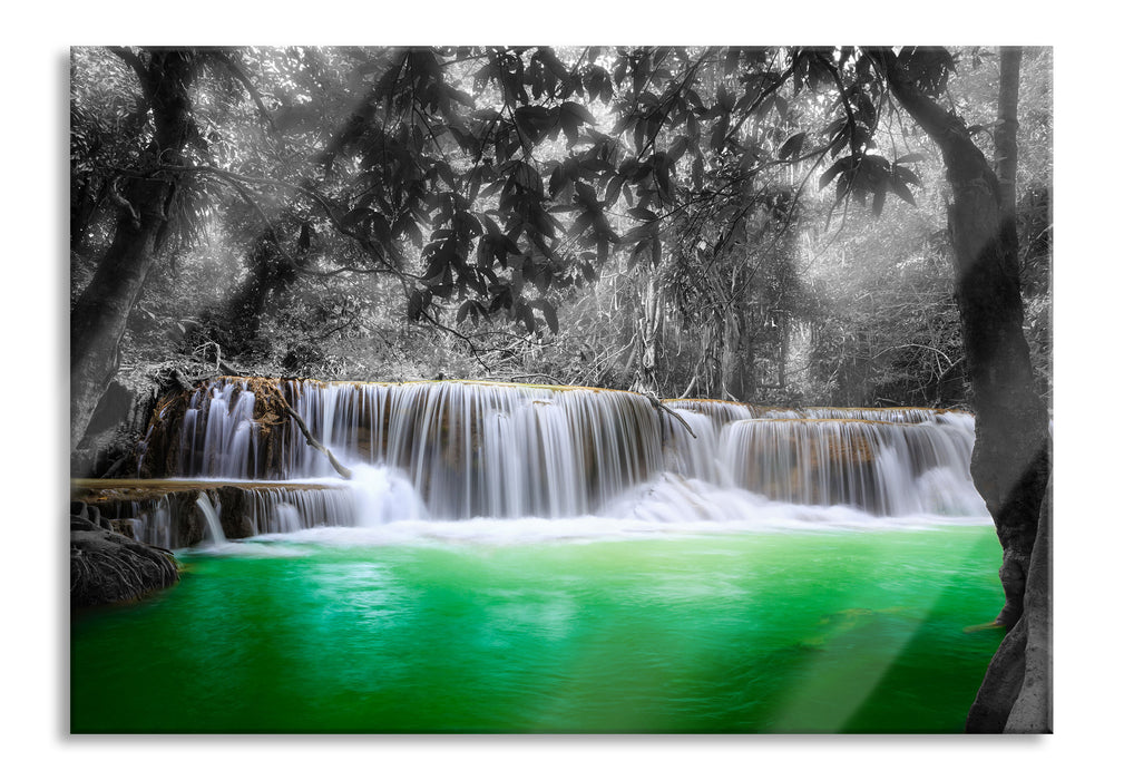 Pixxprint schöner Wasserfall im Dschungel, Glasbild