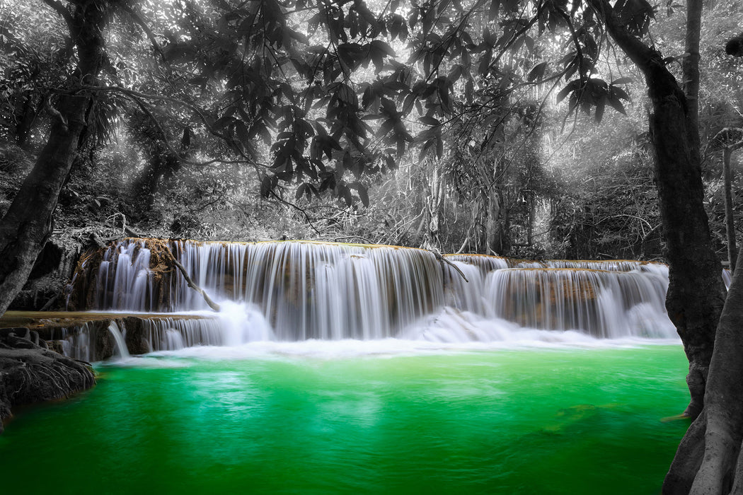 schöner Wasserfall im Dschungel, Glasbild