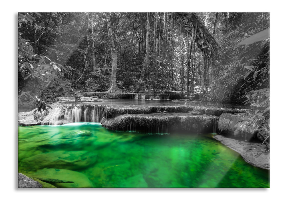 wunderschöner tropischer Fluss, Glasbild