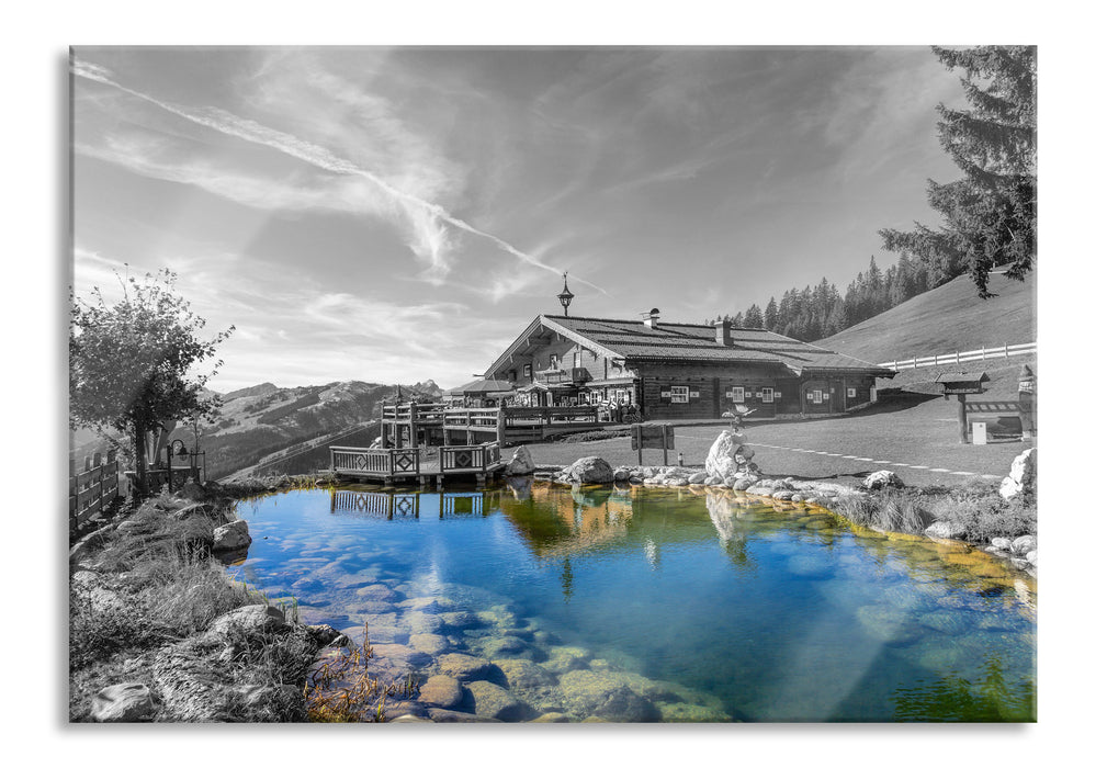 Pixxprint wunderschönes Haus in den Alpen, Glasbild