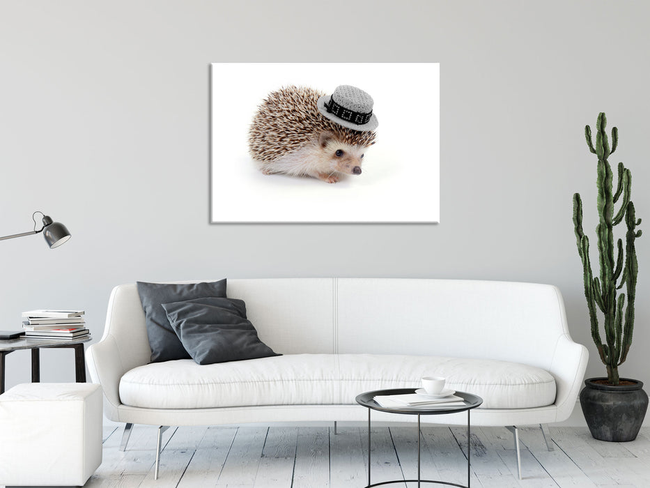 süßer Igel mit Hut, Glasbild