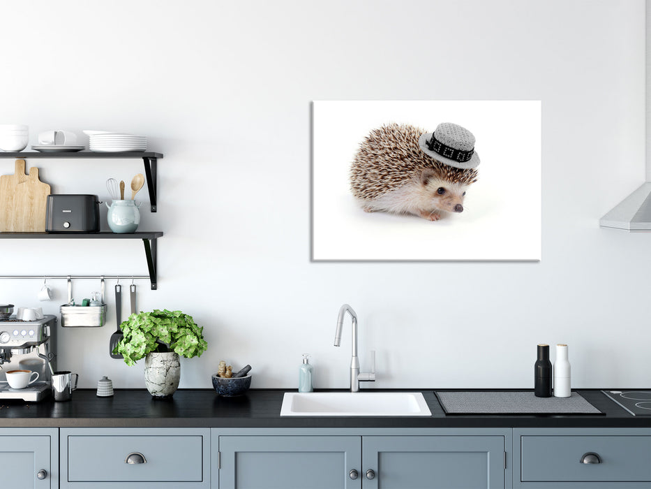 süßer Igel mit Hut, Glasbild