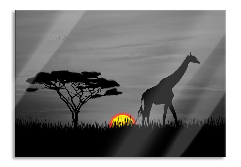 Pixxprint Giraffe im Sonnenuntergang, Glasbild