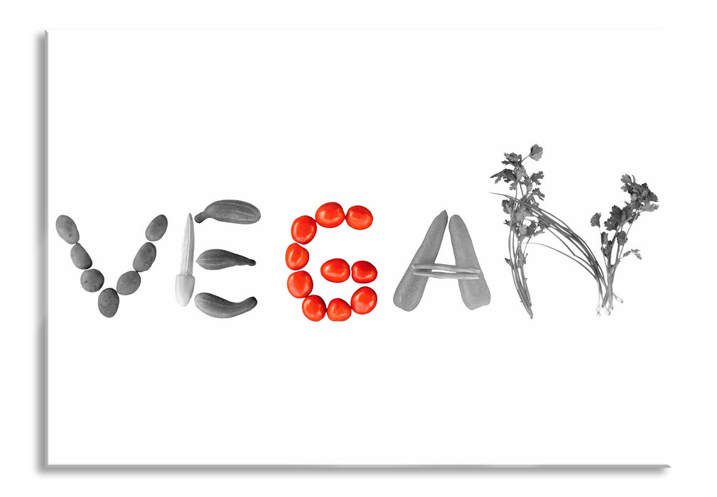 Pixxprint Schriftzug Vegan Gemüse, Glasbild