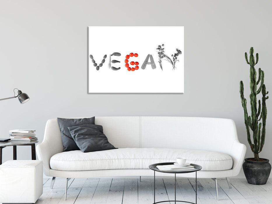 Schriftzug Vegan Gemüse, Glasbild