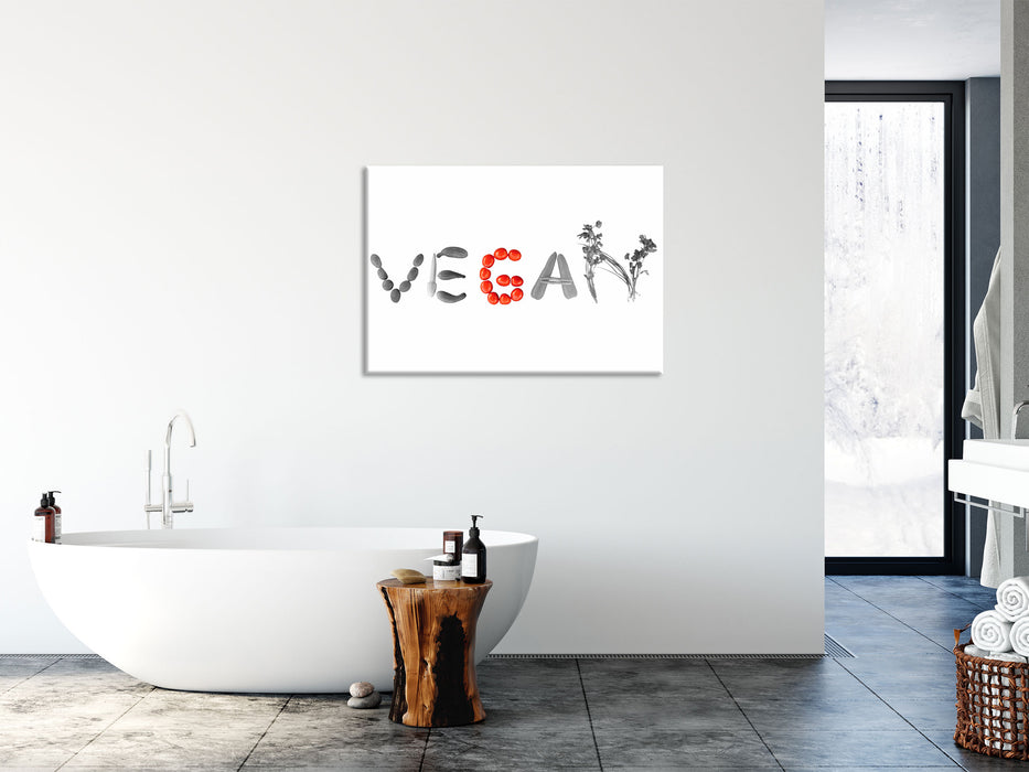 Schriftzug Vegan Gemüse, Glasbild