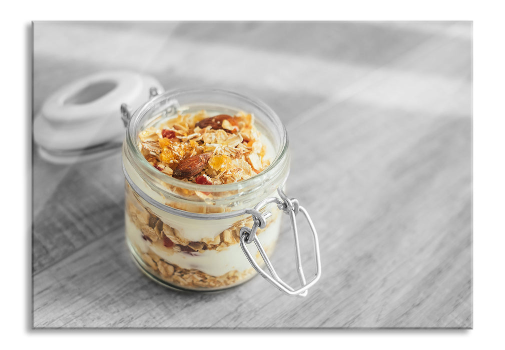 Pixxprint Leckeres Joghurt Müsli, Glasbild