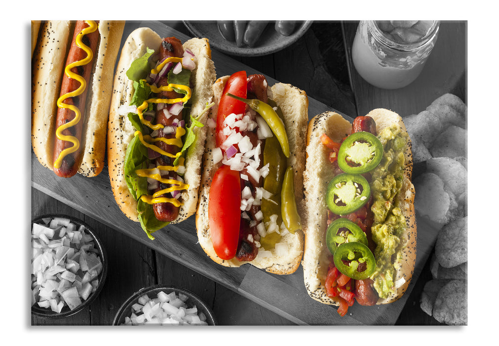 Pixxprint Delikate Hotdogs, Glasbild