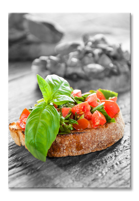 Pixxprint Leckere Tomaten Bruchetta, Glasbild