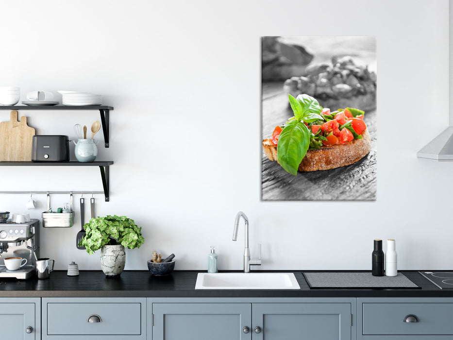 Leckere Tomaten Bruchetta, Glasbild