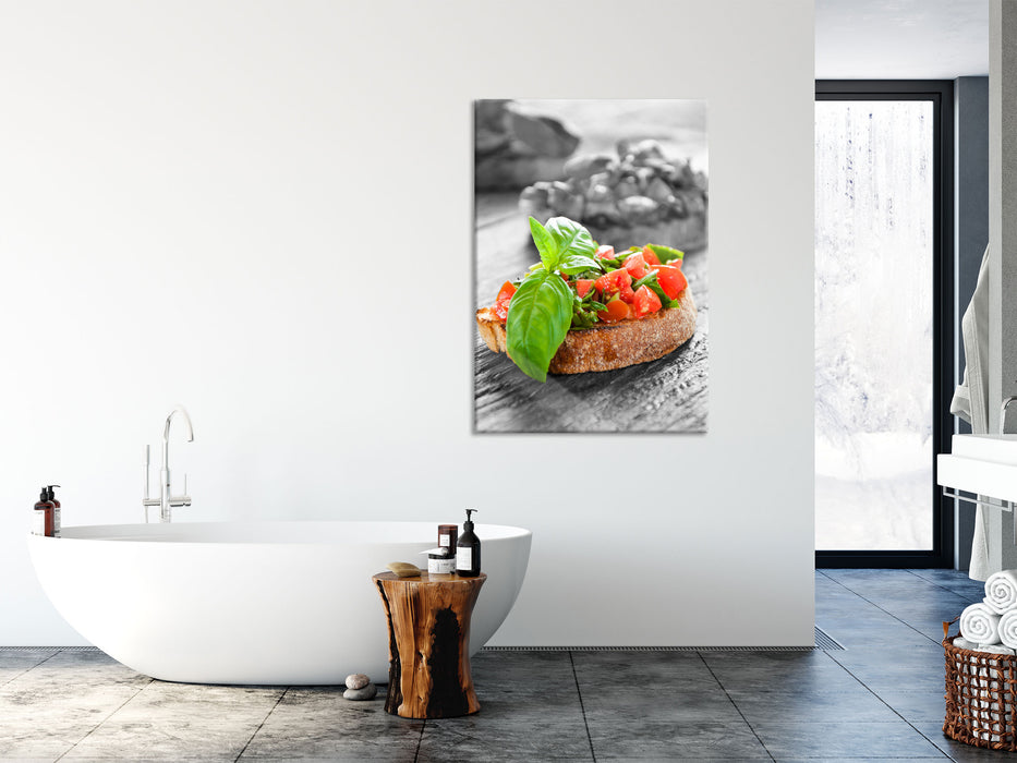 Leckere Tomaten Bruchetta, Glasbild