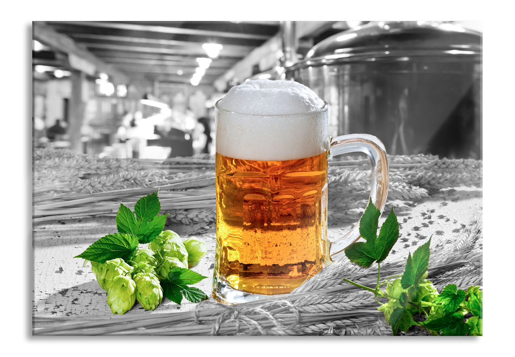 Pixxprint Frisches Bier mit Schaumkrone, Glasbild