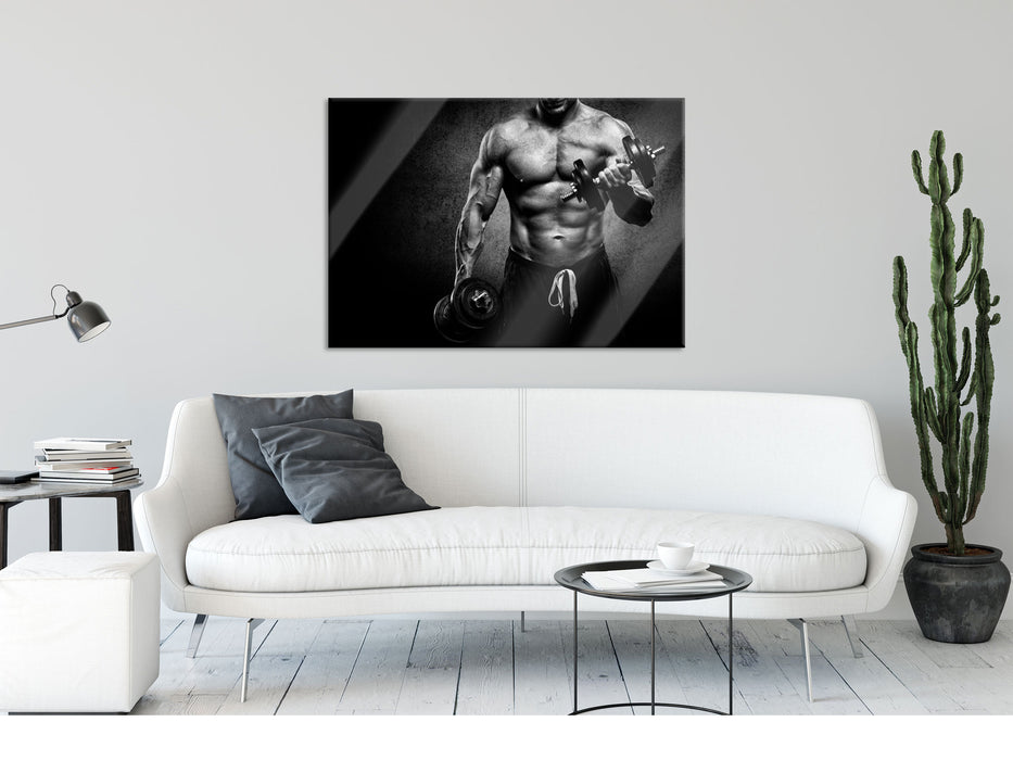 Trainierender Bodybuilder, Glasbild