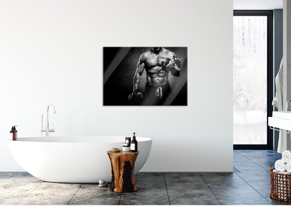 Trainierender Bodybuilder, Glasbild