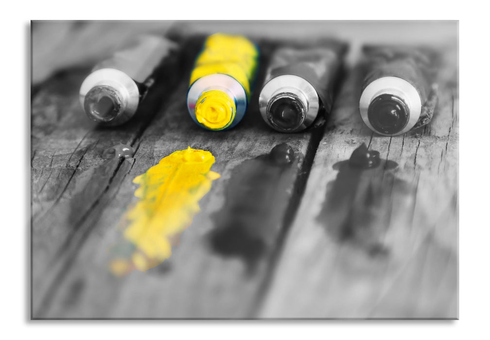 Pixxprint Farbtube Gelb, Glasbild