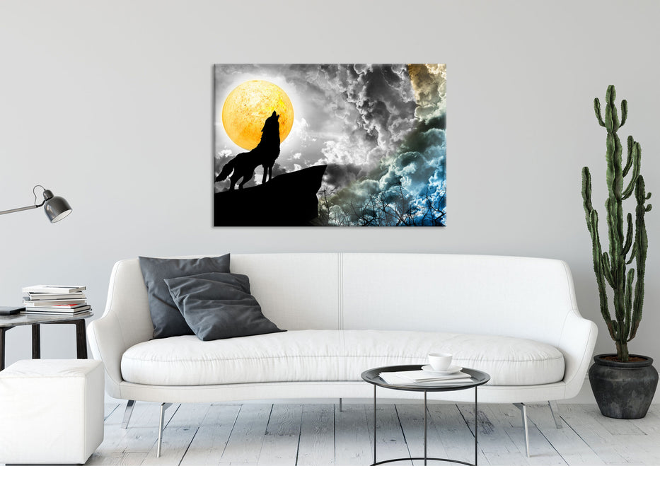 Mystischer Wolf im Vollmond, Glasbild