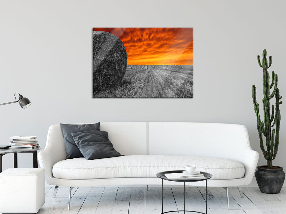 Sonnenuntergang Feldlandschaft, Glasbild