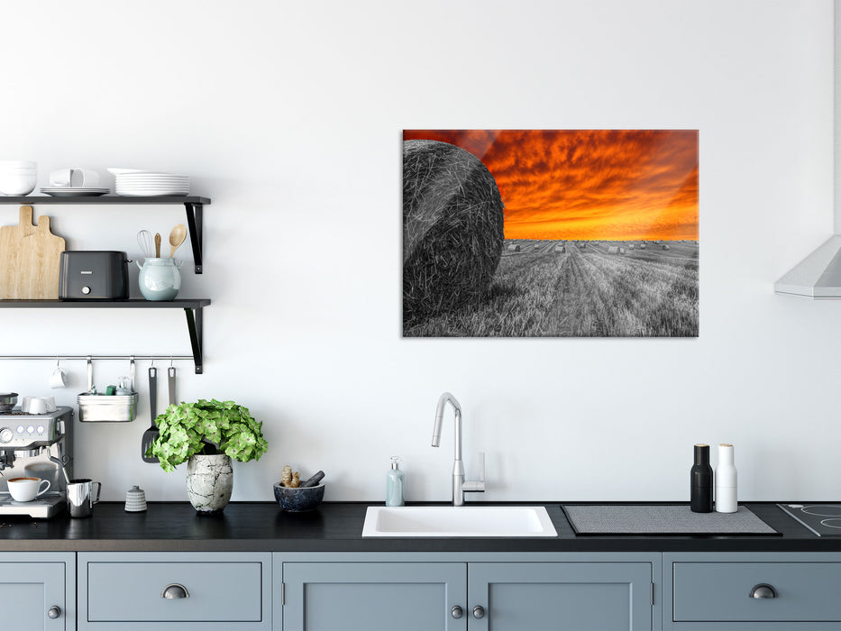 Sonnenuntergang Feldlandschaft, Glasbild