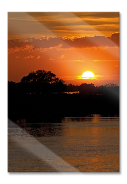 Pixxprint Sonnenuntergang über Fluss, Glasbild