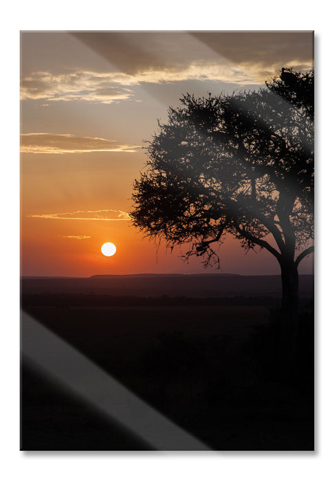 Sonnenaufgang über der Savanne, Glasbild