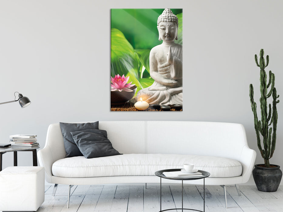 Seerose Buddha Statue, Glasbild