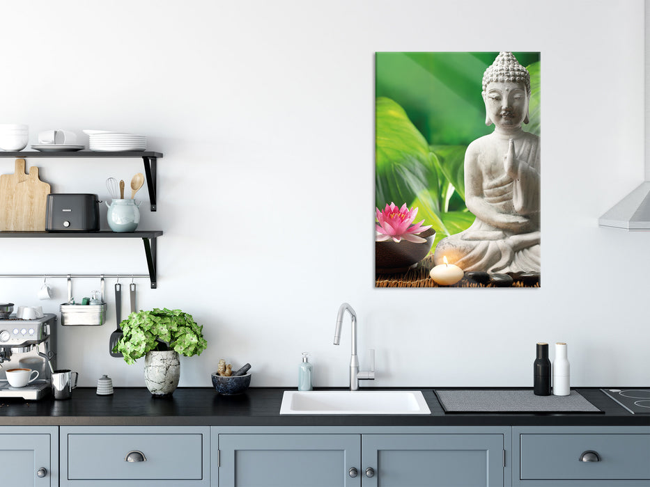 Seerose Buddha Statue, Glasbild