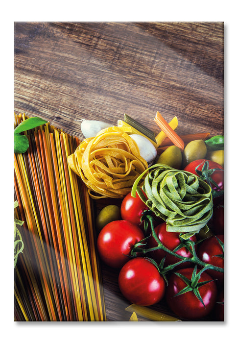 Pixxprint Pasta Italia mit Tomaten, Glasbild