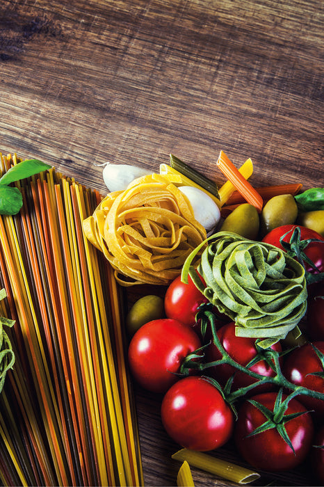 Pasta Italia mit Tomaten, Glasbild