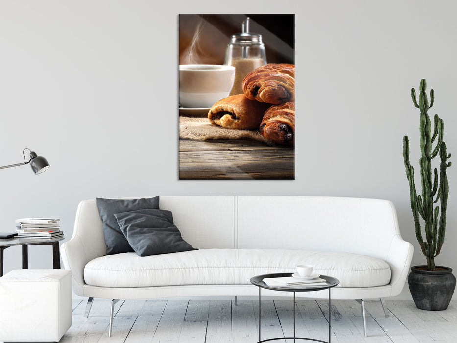 Croissant zum Kaffee, Glasbild