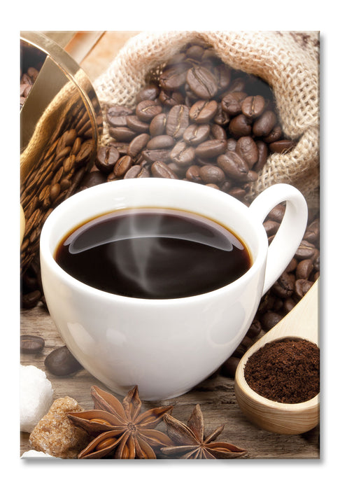 Pixxprint Edler Kaffee und Kaffeebohnen, Glasbild
