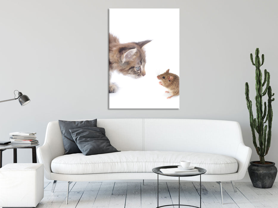 Katze und Maus Freunde, Glasbild