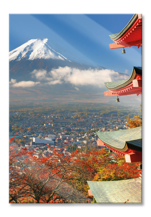 Tempel am Fudschijama Japan, Glasbild