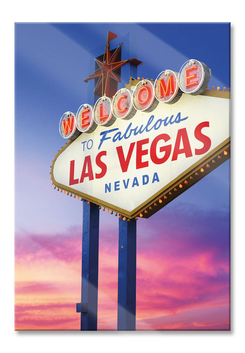 Pixxprint Las Vegas Schild in der Dämmerung, Glasbild