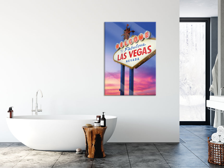 Las Vegas Schild in der Dämmerung, Glasbild