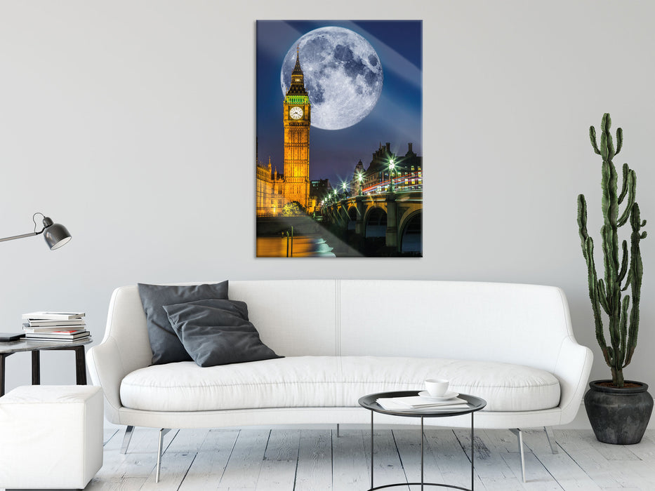 Big Ben vor Mond in London, Glasbild