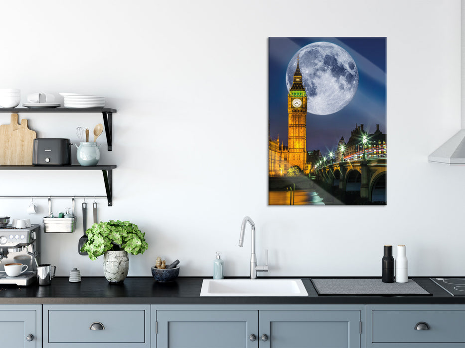 Big Ben vor Mond in London, Glasbild